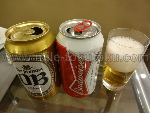釜山空港 大韓航空ラウンジ 缶ビール2種類