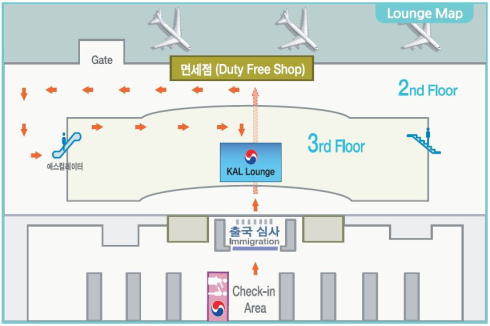 釜山空港 大韓航空ラウンジ 行き方マップ