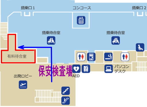 庄内空港 ラウンジある2階のフロアマップ