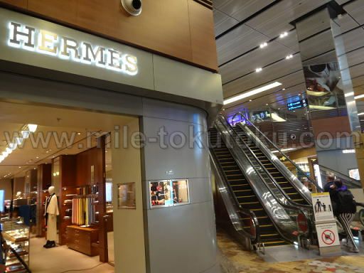 シンガポール空港 第1 dnataラウンジ エルメス近くのエスカレーター