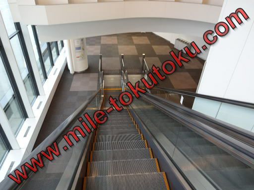 成田空港 アメリカン航空ラウンジ エスカレーター下りる